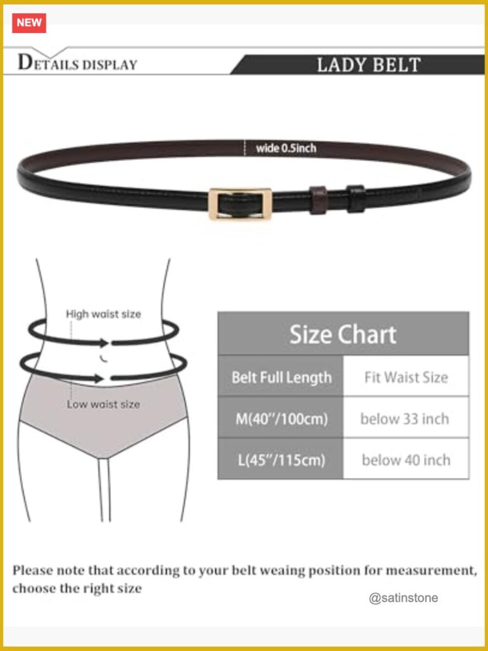 Thin Reversible Skinny Belt with Square Buckle for Dresses Jeans, Faux Leather - Picture 6 of 7